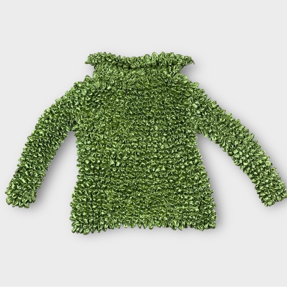 Magic Scarf Popcorn Shirt Lime Green Y2K Bubble Crinkle Button Front Cardigan OS - Picture 5 of 7